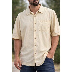 Cubavera Shirt Mens 3XL Silk Blend Short Sleeve Embroidered Casual Beige